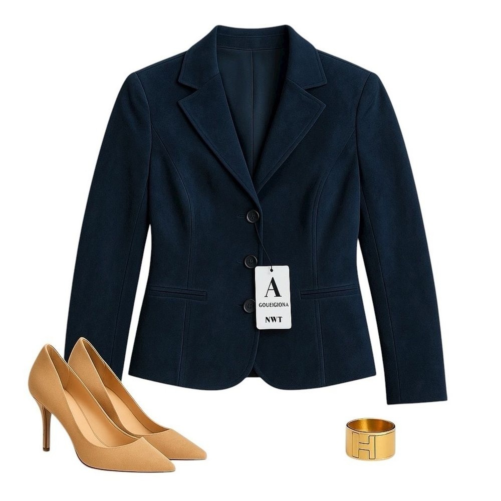 A Collezioni Navy Suede Blazer Women's Medium NWT Tailored Career Jacket Classic